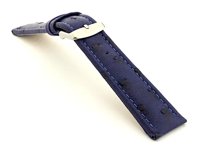 (image for) Genuine Ostrich Leather Watch Strap Amsterdam Blue 22mm (2)