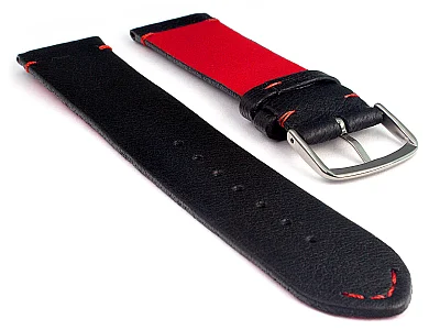 (image for) Short Genuine Leather Watch Strap Band Art Black/Red 10mm (1)