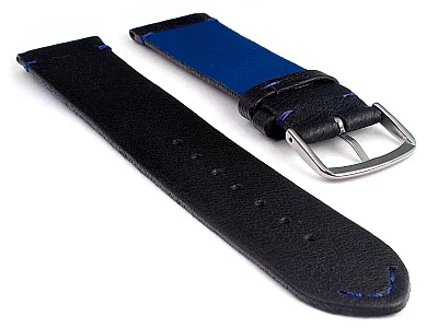 (image for) Short Genuine Leather Watch Strap Band Art Black/Blue 10mm (1)