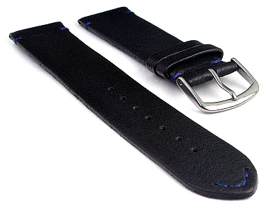 (image for) Short Genuine Leather Watch Strap Band Art Black/Blue 10mm