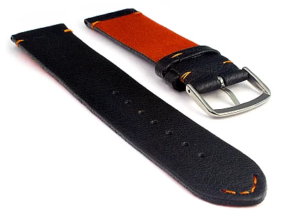 (image for) Short Genuine Leather Watch Strap Band Art Black/Orange 10mm (1)