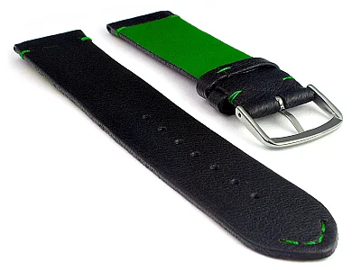 (image for) Short Genuine Leather Watch Strap Band Art Black/Green 10mm (1)