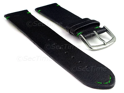 (image for) Genuine Leather Watch Strap Band Art Black/Green 22mm