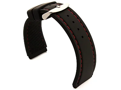(image for) Notched Corners Silicone Watch Strap Waterproof Astro Black / Red 22mm (1)
