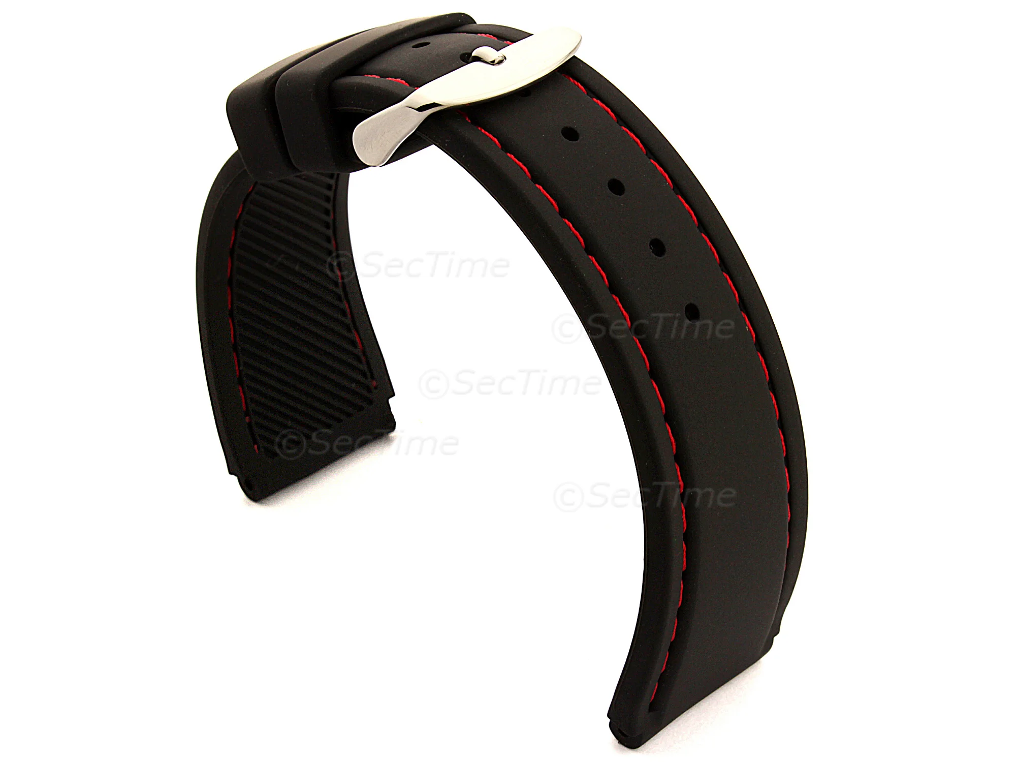 (image for) Notched Corners Silicone Watch Strap Waterproof Astro Black / Red 22mm (1)