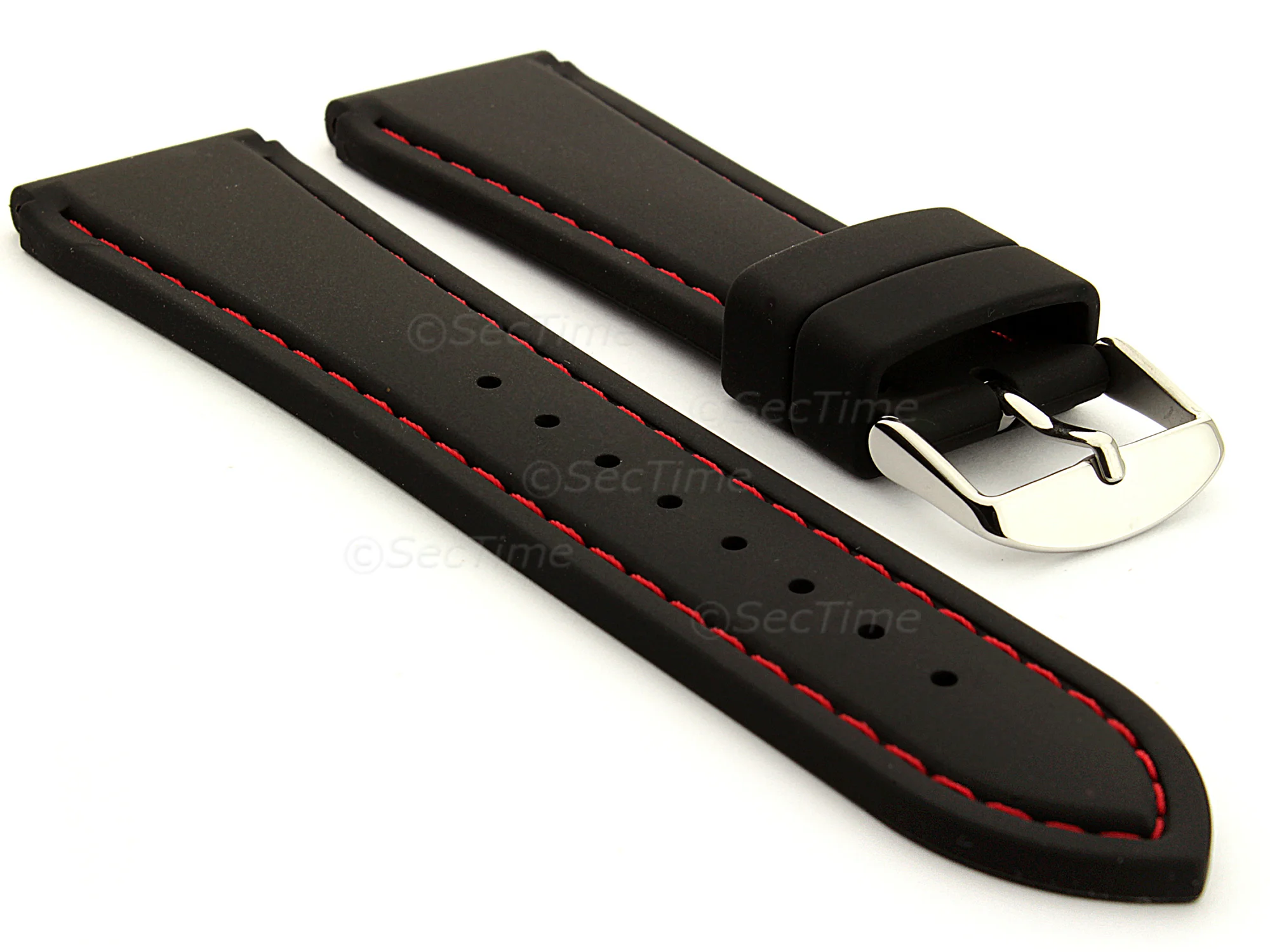 (image for) Notched Corners Silicone Watch Strap Waterproof Astro Black / Red 22mm