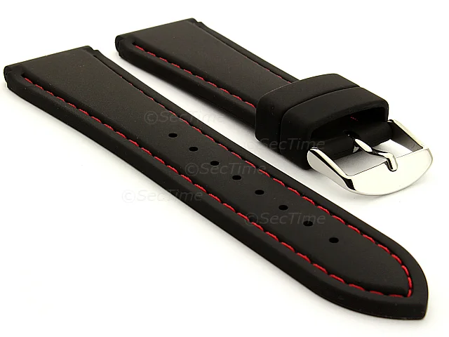 (image for) Notched Corners Silicone Watch Strap Waterproof Astro Black / Red 22mm