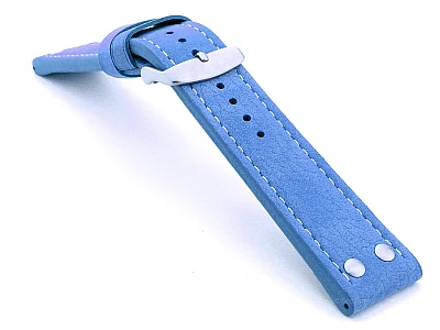 (image for) Riveted Suede Leather Watch Strap in Aviator Style Light Blue 20mm (1)