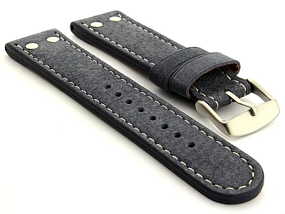 (image for) Riveted Suede Leather Watch Strap in Aviator Style Blue 20mm