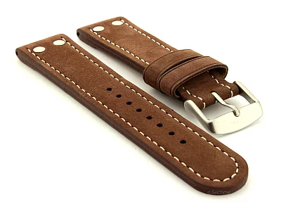 (image for) Riveted Suede Leather Watch Strap in Aviator Style Cocoa 20mm