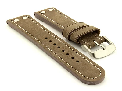 (image for) Riveted Suede Leather Watch Strap in Aviator Style Coyote Brown 20mm