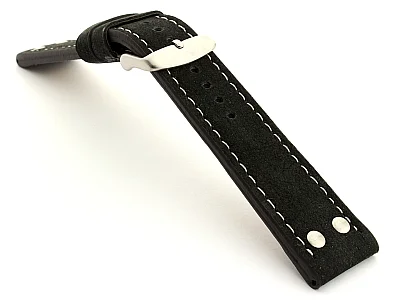 (image for) Extra Short Genuine Leather Watch Strap Band in Aviator Style Black 20mm (1)
