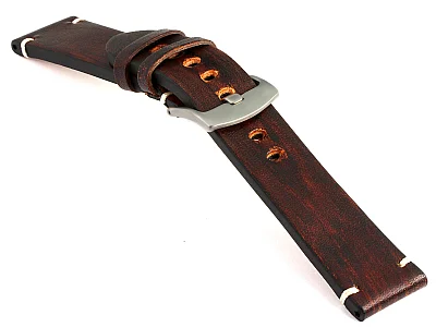 (image for) Genuine Leather Watch Strap Band Barcelona Dark Brown 22mm (2)