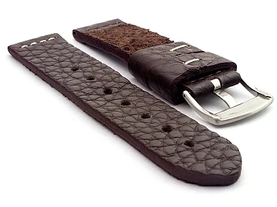 (image for) Genuine Leather Watch Strap Band Basta Dark Brown/White 20mm (1)