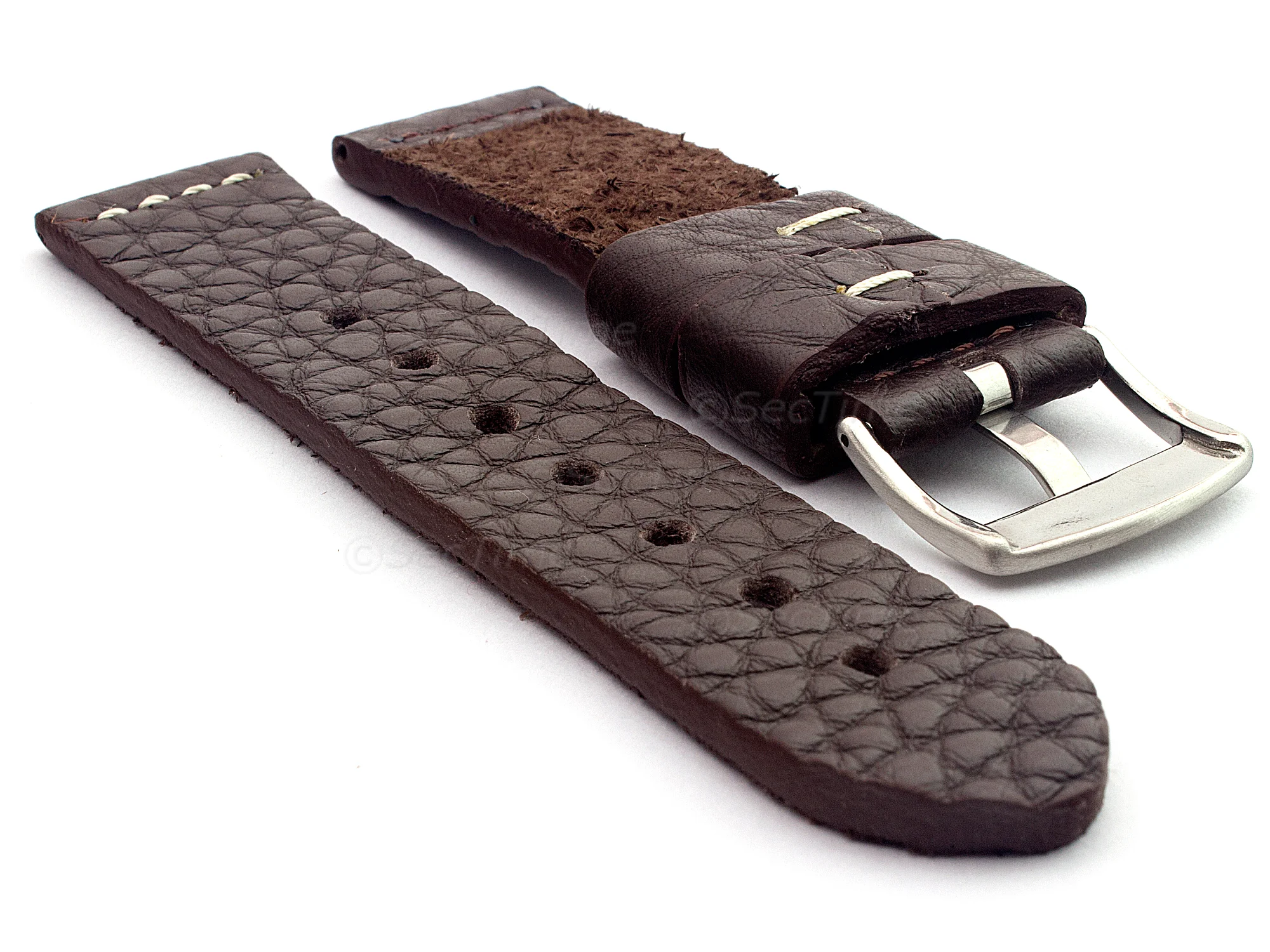 (image for) Genuine Leather Watch Strap Band Basta Dark Brown/White 20mm (1)