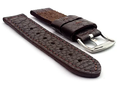 (image for) Genuine Leather Watch Strap Band Basta Dark Brown/Brown 20mm (1)