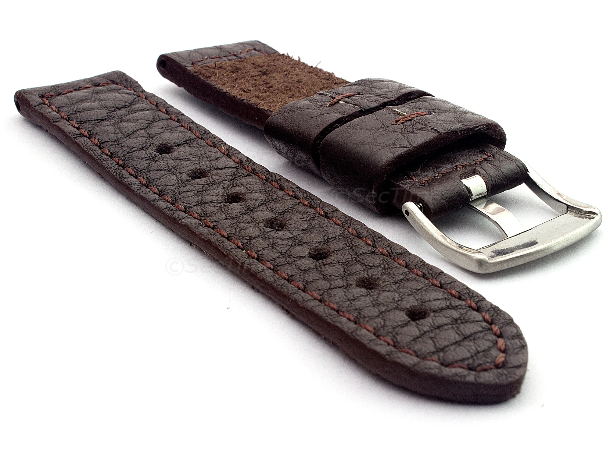 (image for) Genuine Leather Watch Strap Band Basta Dark Brown/Brown 20mm (1)