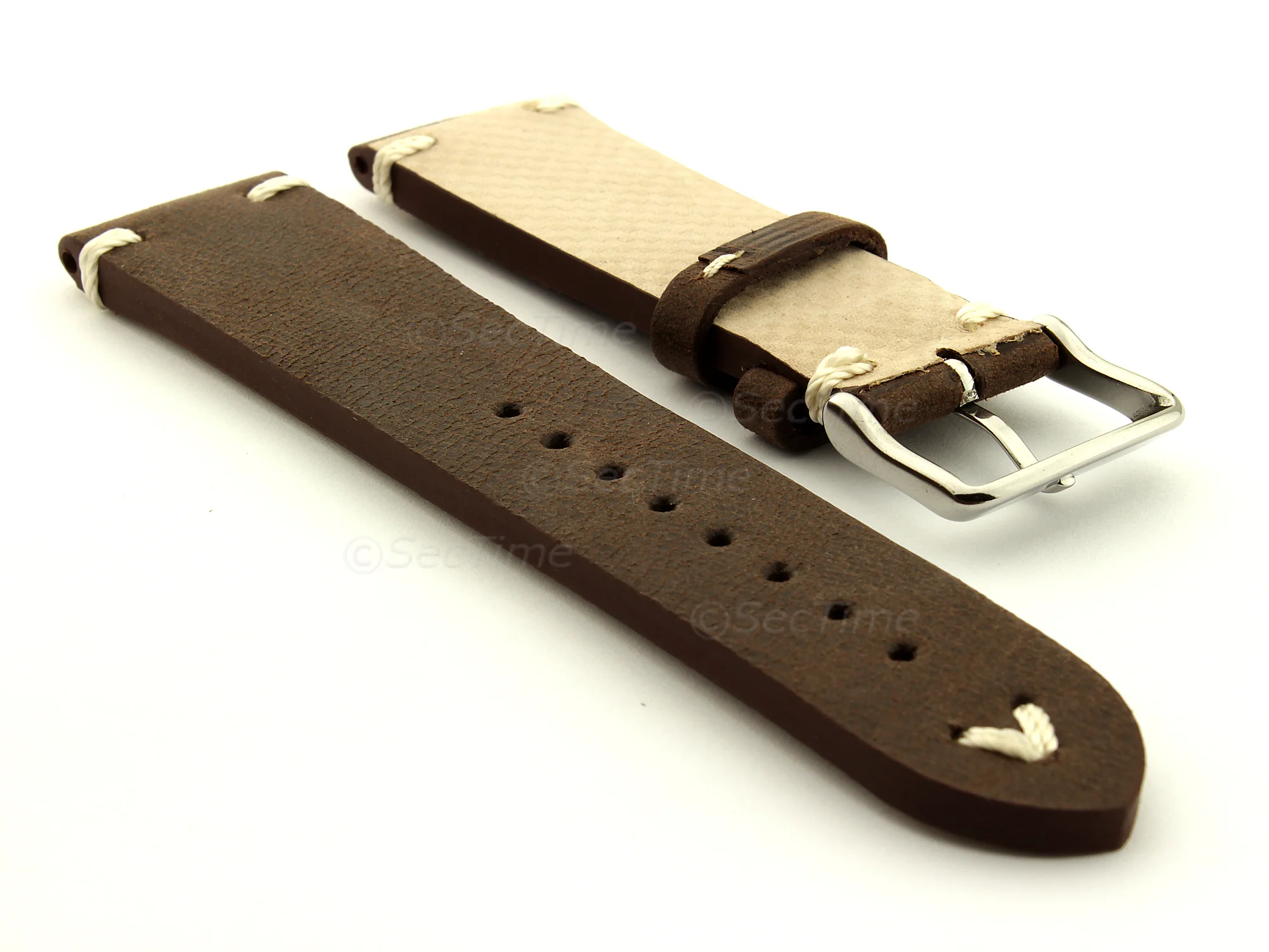 (image for) Genuine Leather Vintage Style Watch Strap Blacksmith Dark Brown 18mm (1)