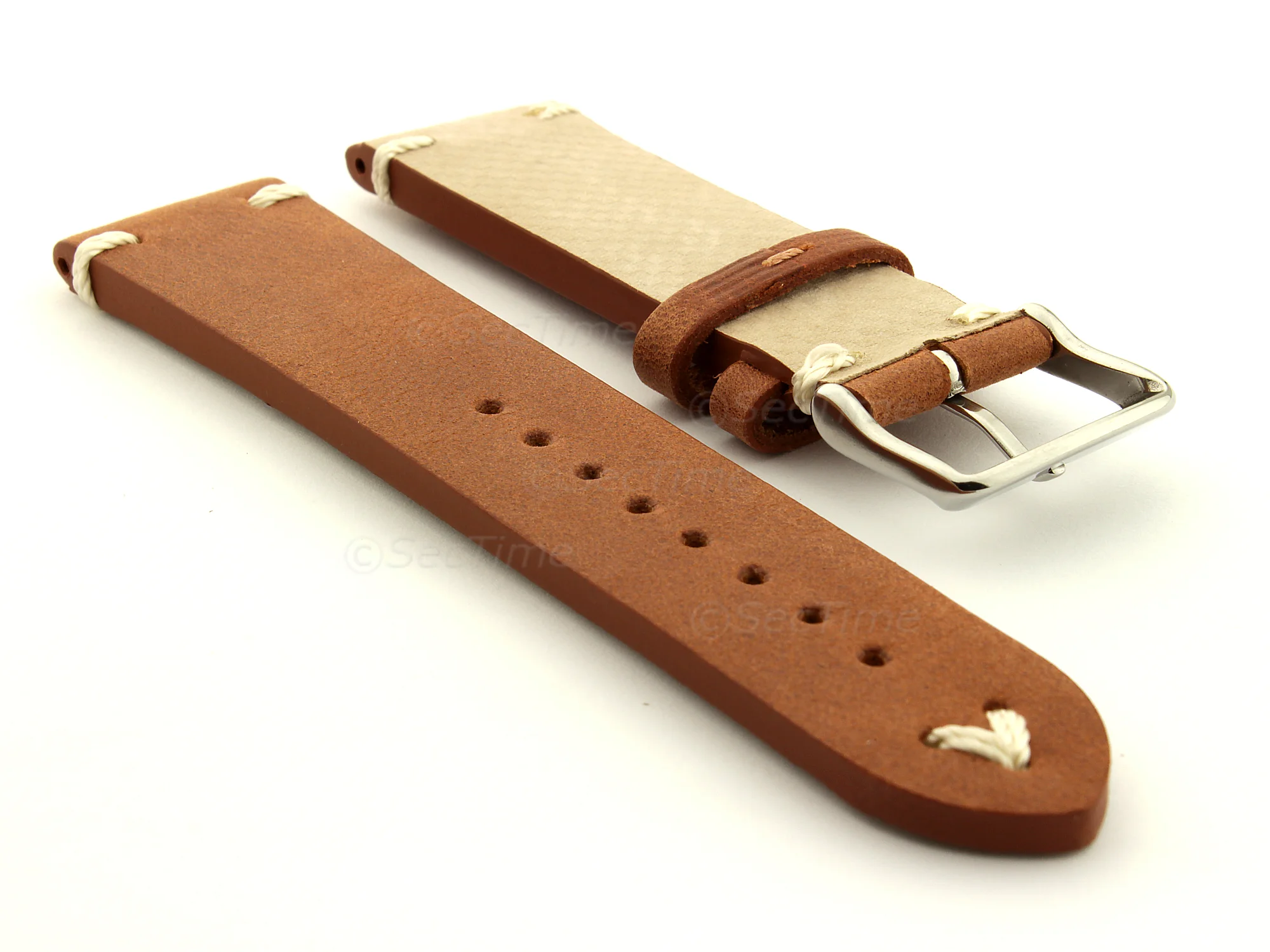 (image for) Genuine Leather Vintage Style Watch Strap Blacksmith Brown 24mm (1)