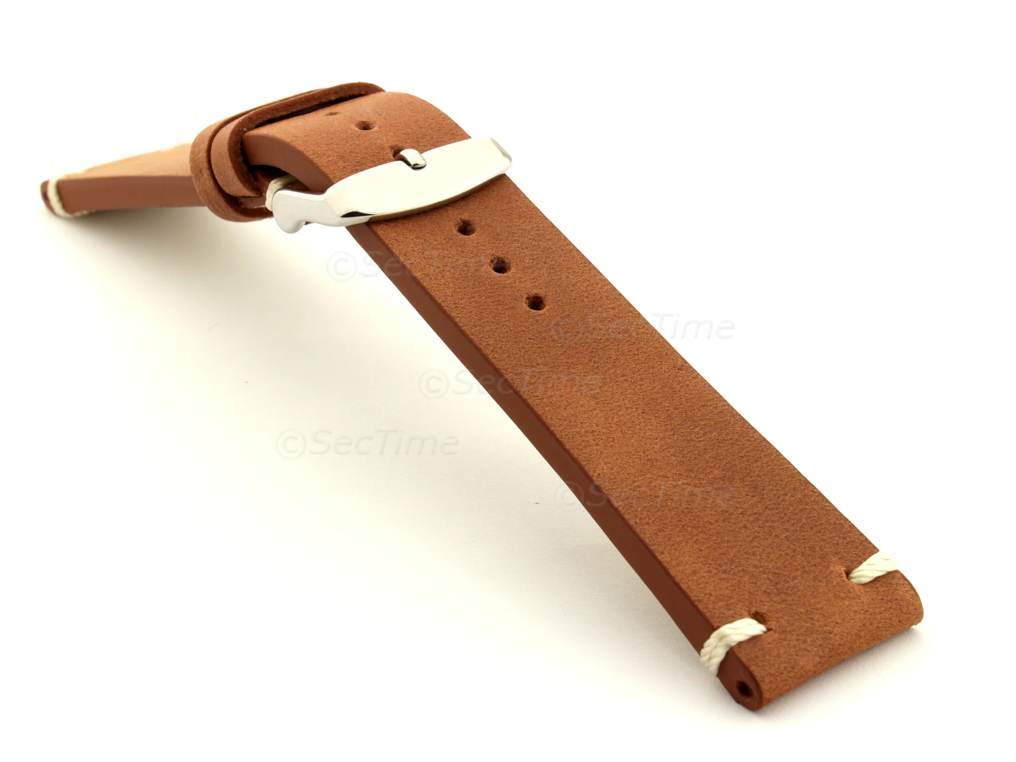 (image for) Genuine Leather Vintage Style Watch Strap Blacksmith Brown 24mm (2)