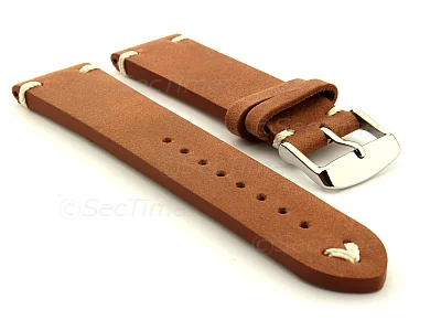 (image for) Genuine Leather Vintage Style Watch Strap Blacksmith Brown 22mm