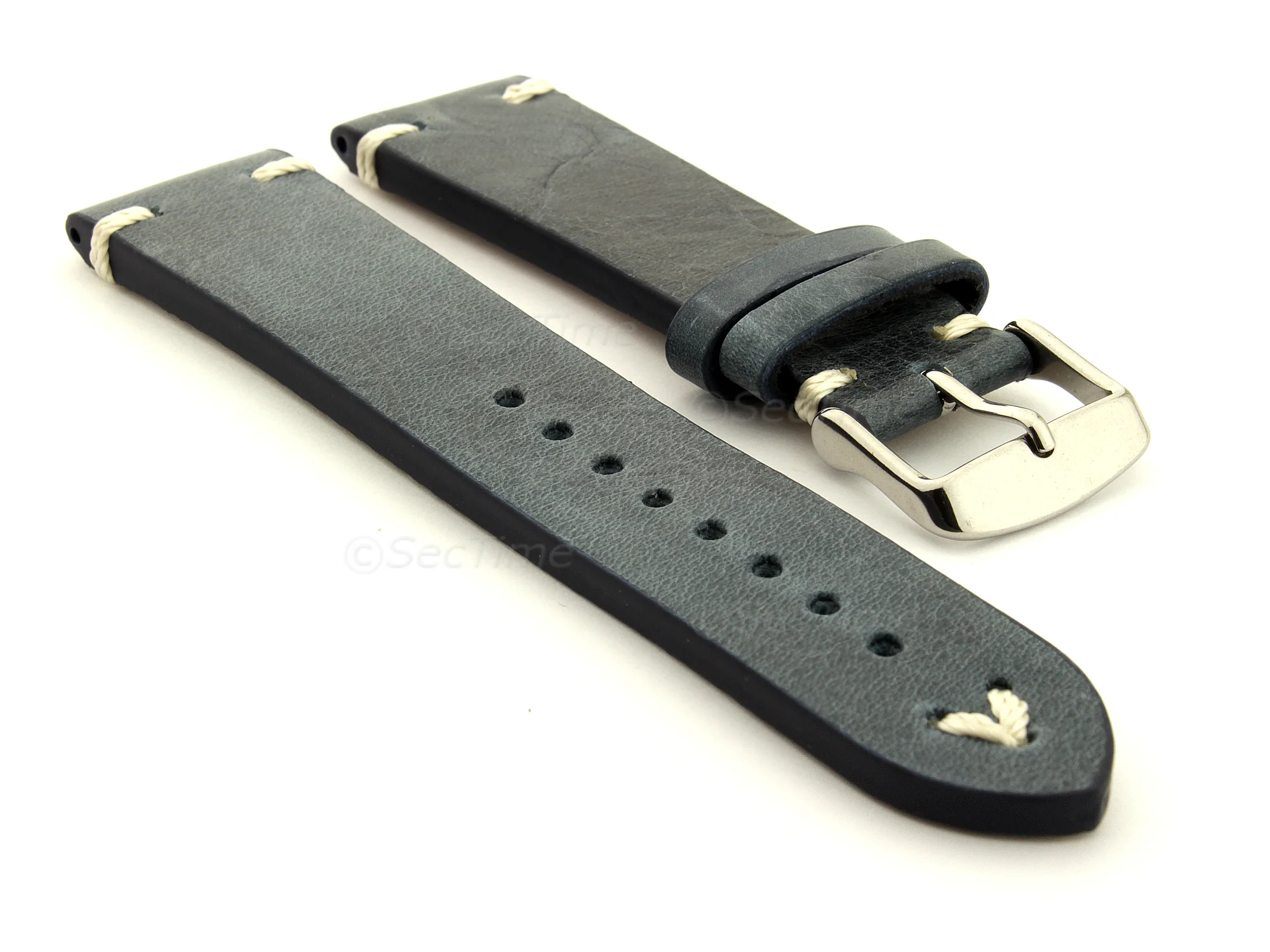 (image for) Genuine Leather Vintage Style Watch Strap Blacksmith Blue 20mm