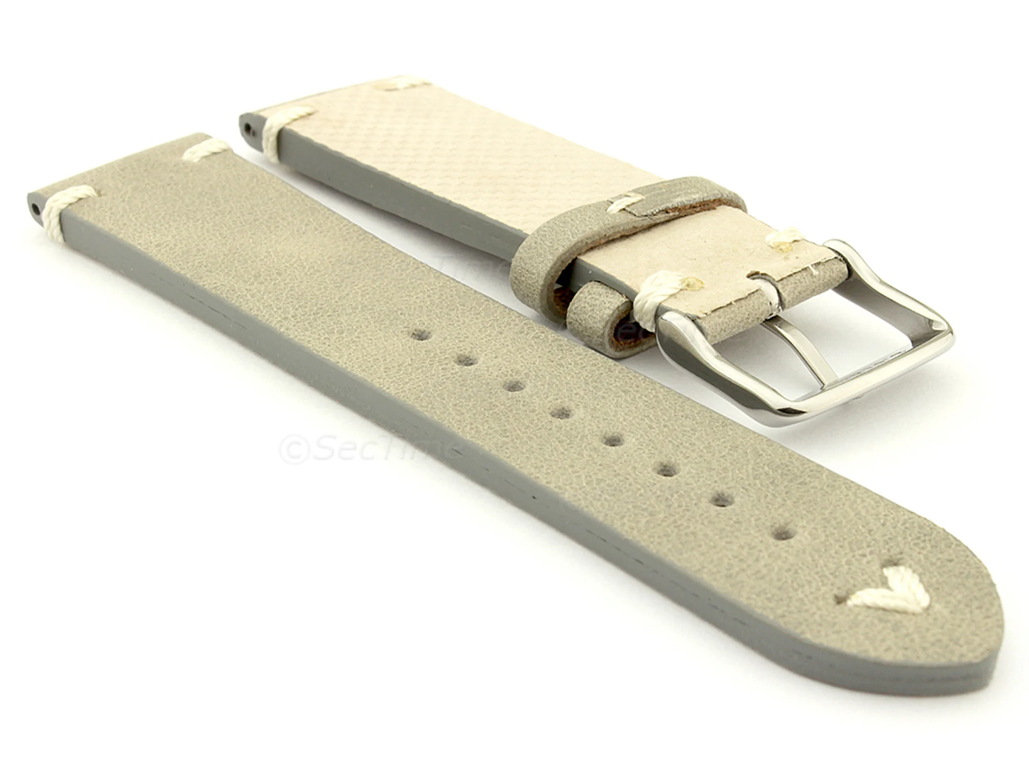 (image for) Genuine Leather Vintage Style Watch Strap Blacksmith Grey 24mm (1)
