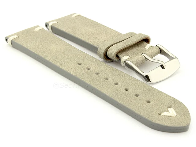 (image for) Genuine Leather Vintage Style Watch Strap Blacksmith Grey 24mm