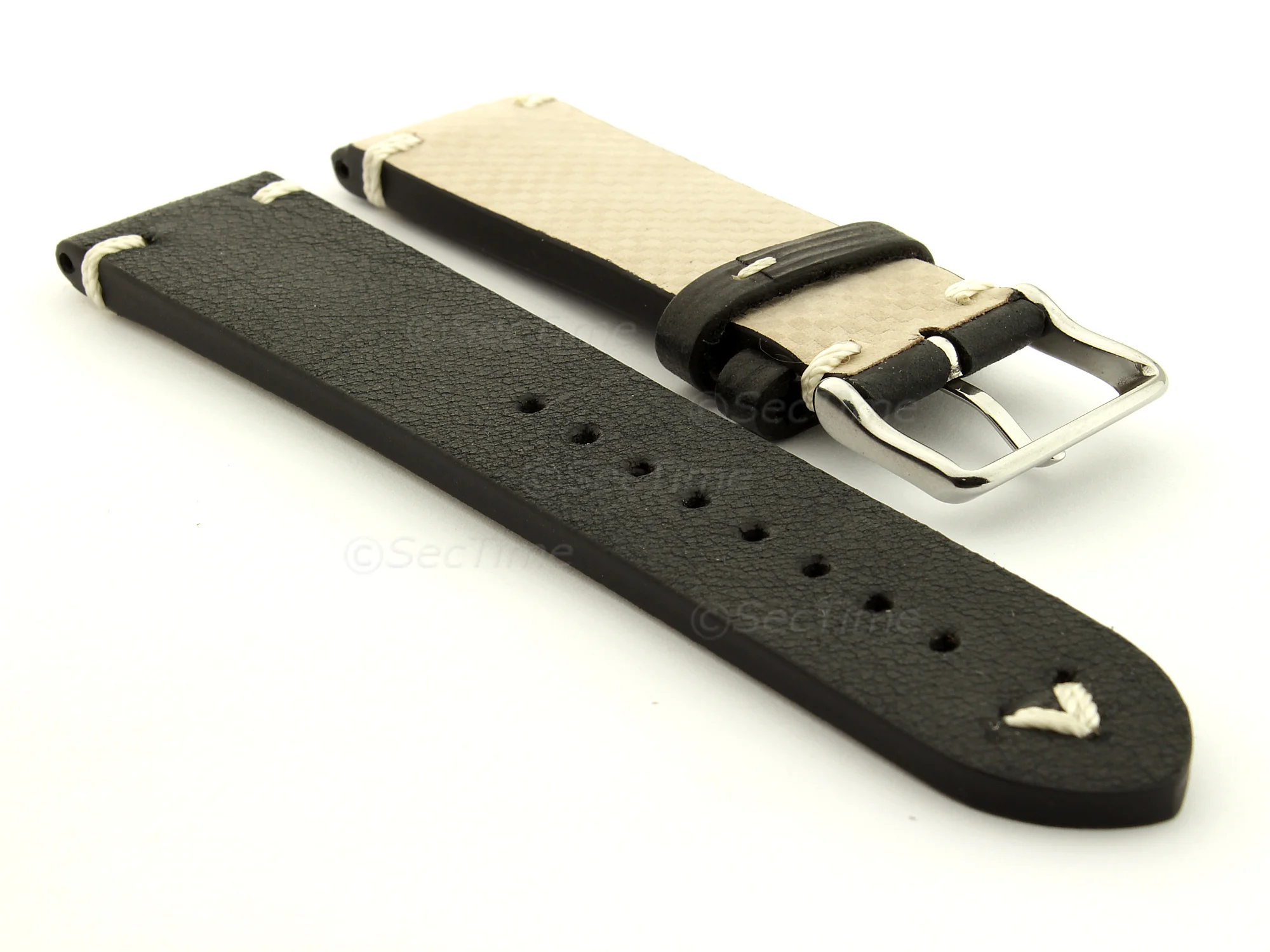 (image for) Extra long Leather Vintage Style Watch Strap Blacksmith Black 20mm (1)