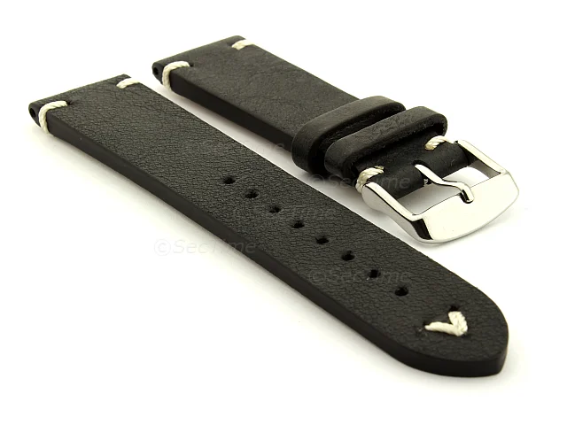 (image for) Extra long Leather Vintage Style Watch Strap Blacksmith Black 20mm
