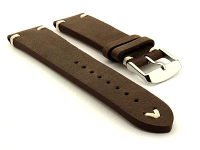 (image for) Extra long Leather Vintage Style Watch Strap Blacksmith Dark Brown 24mm