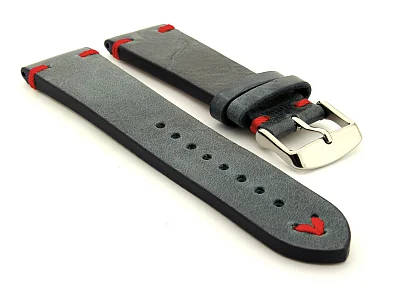 (image for) Extra long Leather Vintage Style Watch Strap Blacksmith Blue/Red 18mm