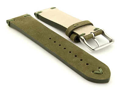 (image for) Suede Leather Retro Style Watch Strap Blacksmith Plus Olive Green 22mm (1)