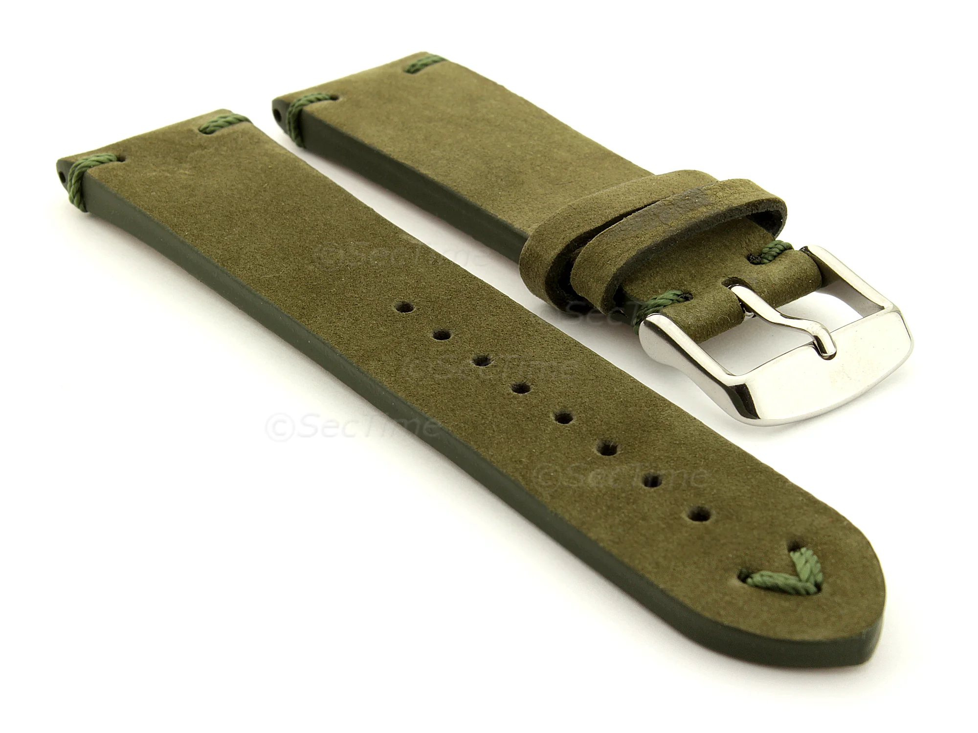 (image for) Suede Leather Retro Style Watch Strap Blacksmith Plus Olive Green 22mm