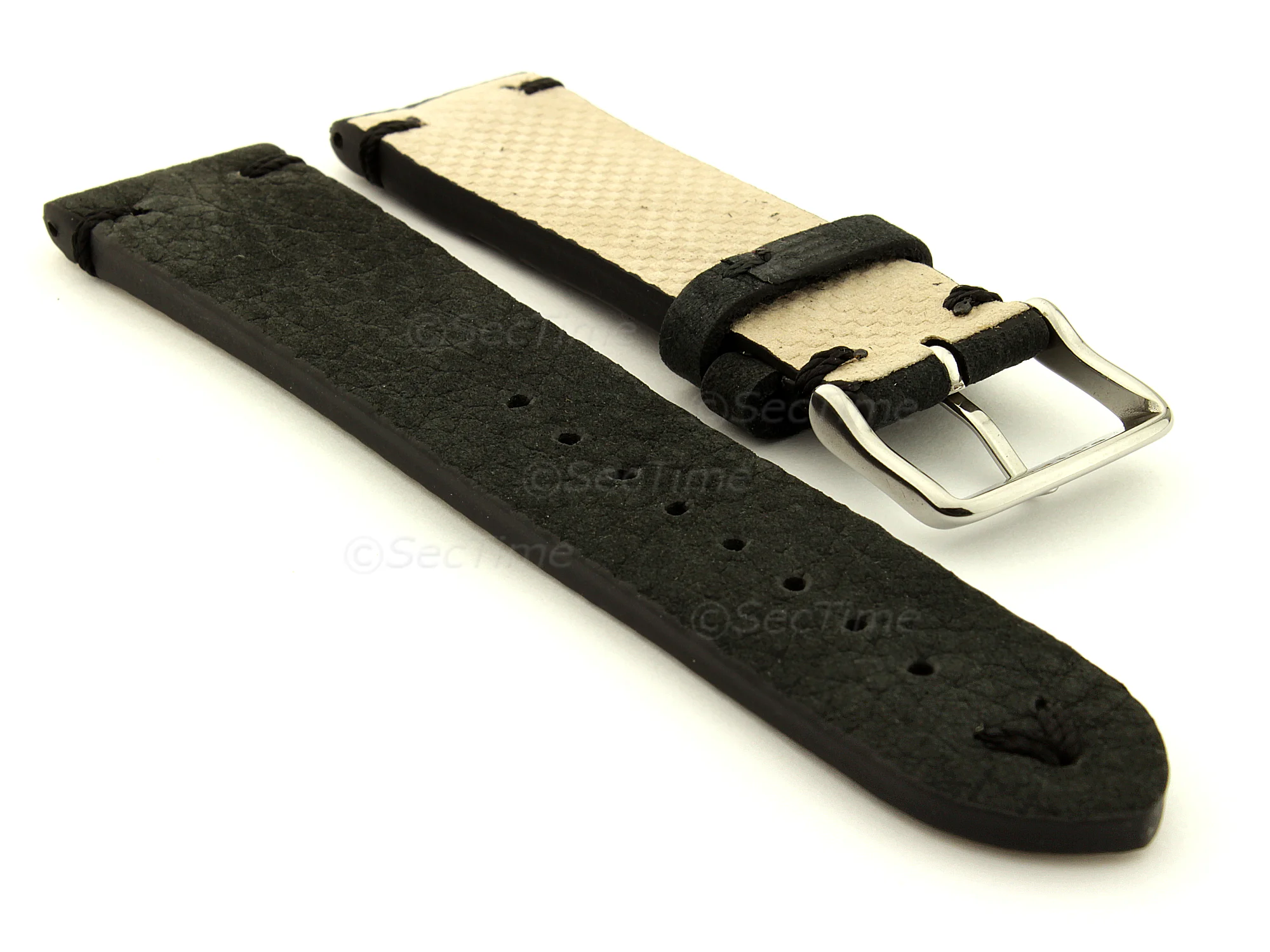 (image for) Suede Leather Retro Style Watch Strap Blacksmith Plus Black 20mm (1)