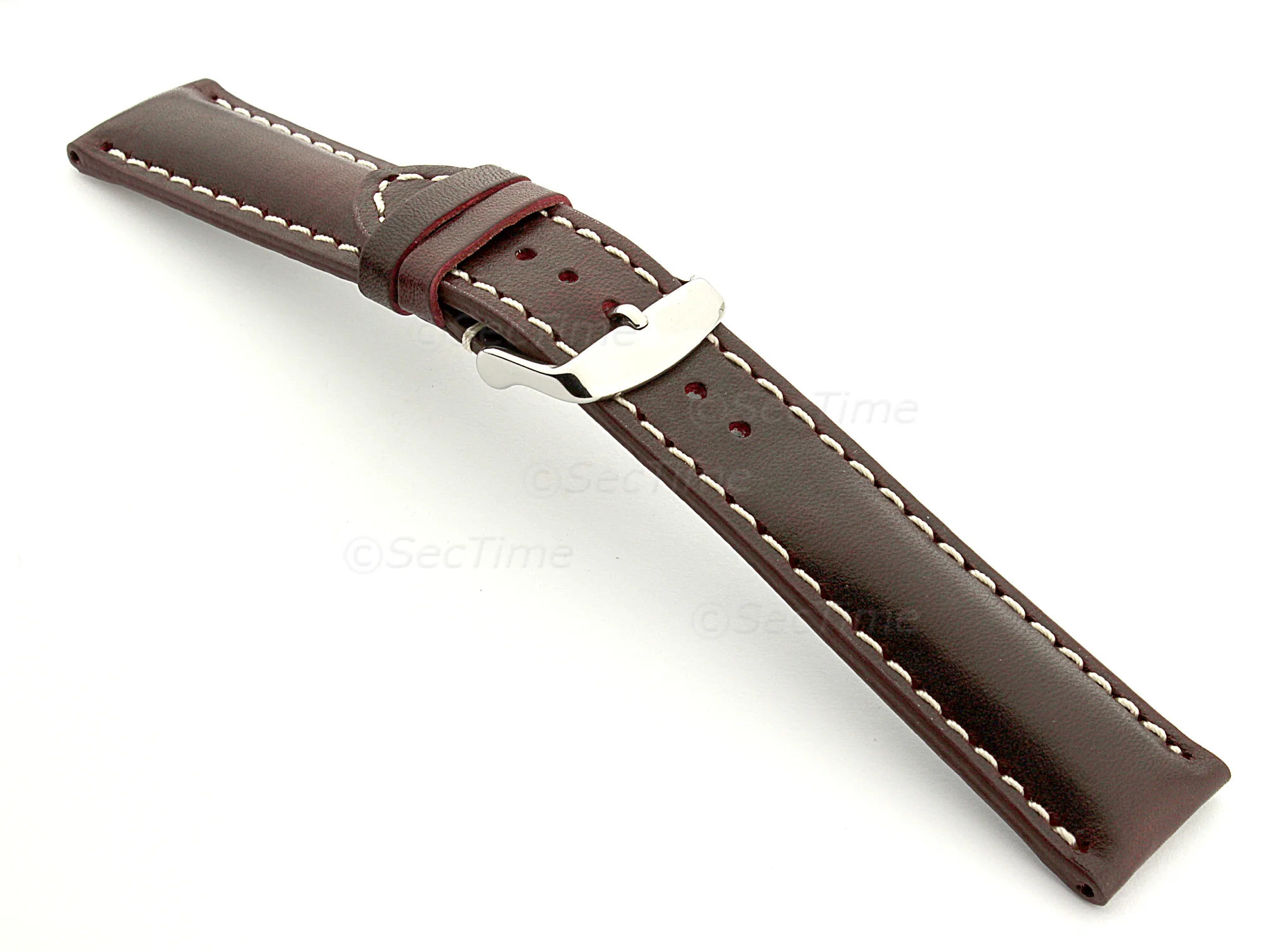 (image for) Leather Watch Strap fits Breitling Burgundy / White 20mm (1)