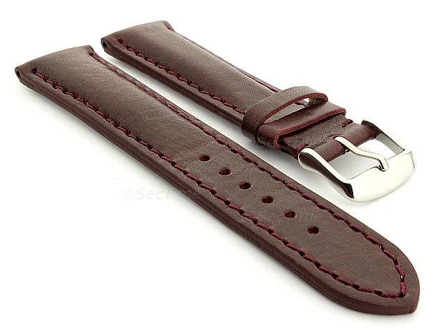 (image for) Leather Watch Strap fits Breitling Burgundy / Burgundy 20mm
