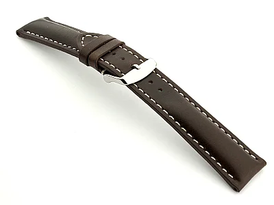 (image for) Leather Watch Strap fits Breitling Dark Brown / White 20mm (1)