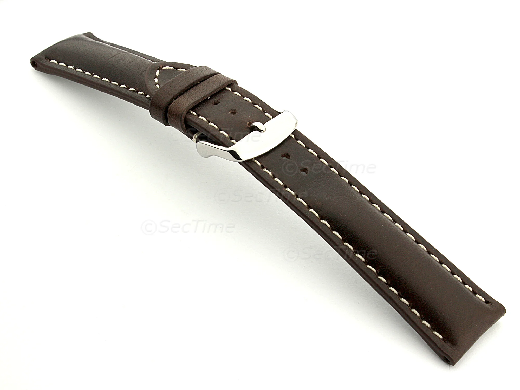 (image for) Leather Watch Strap fits Breitling Dark Brown / White 20mm (1)