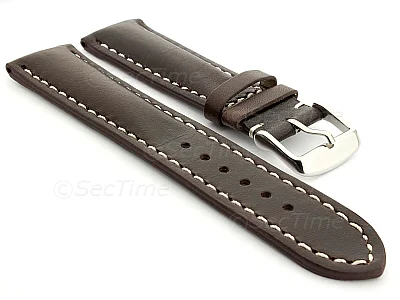 (image for) Leather Watch Strap fits Breitling Dark Brown / White 18mm