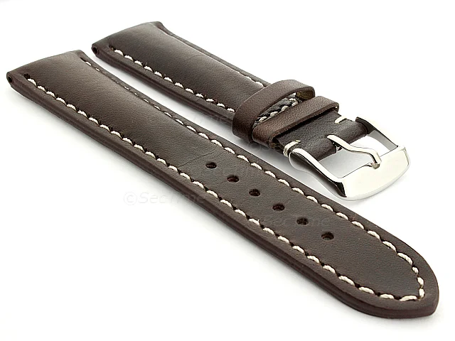 (image for) Leather Watch Strap fits Breitling Dark Brown / White 20mm