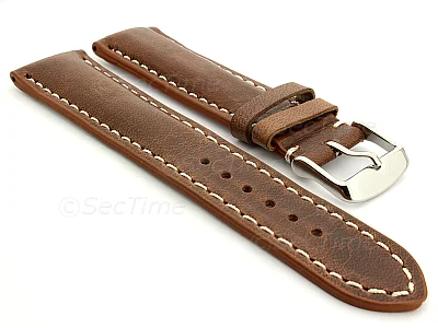 (image for) Leather Watch Strap fits Breitling Brown / White 18mm