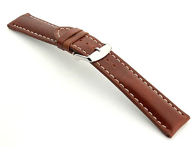 (image for) Leather Watch Strap fits Breitling Rudy Brown / White 22mm (1)
