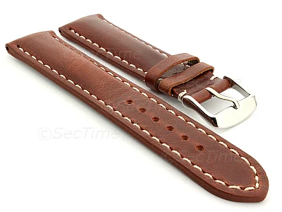 (image for) Leather Watch Strap fits Breitling Rudy Brown / White 18mm