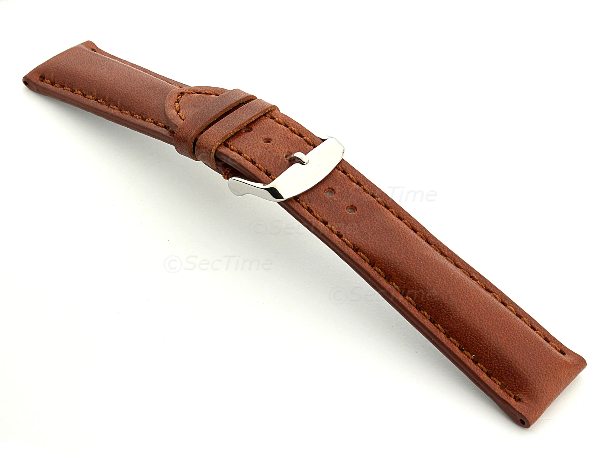 (image for) Leather Watch Strap fits Breitling Rudy Brown / Brown 20mm (1)
