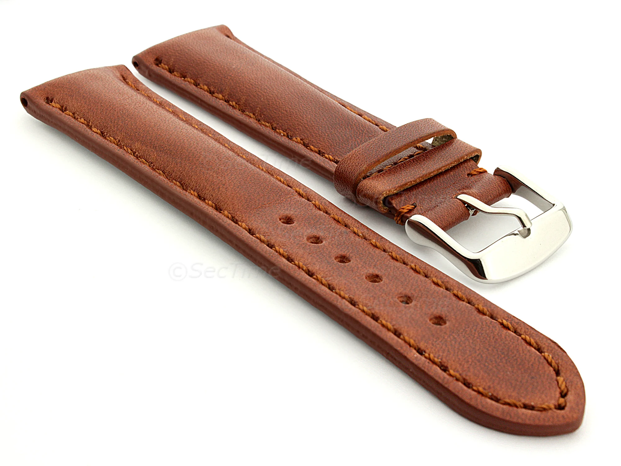 (image for) Leather Watch Strap fits Breitling Rudy Brown / Brown 20mm
