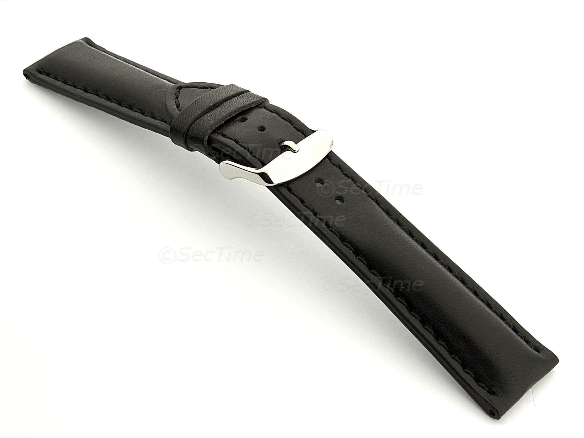 (image for) Leather Watch Strap fits Breitling Black / Black 18mm (1)