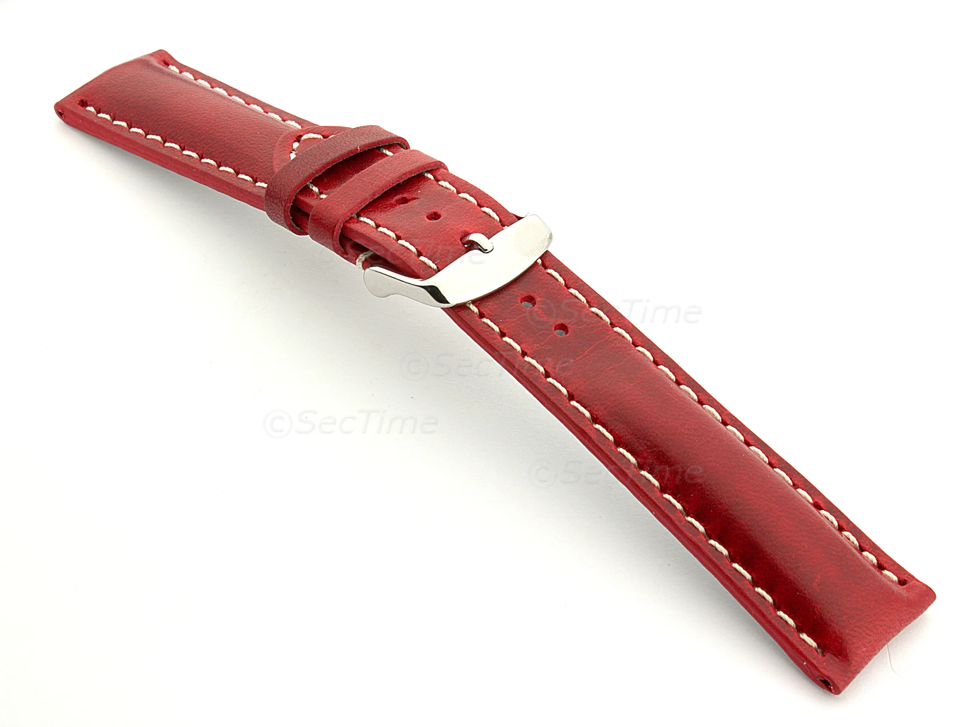 (image for) Leather Watch Strap fits Breitling Red / White 18mm (1)