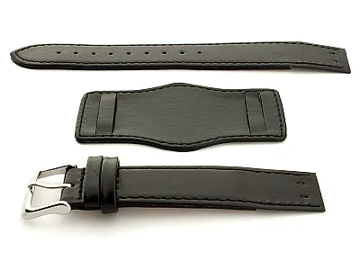 (image for) Bund Watch Strap, Leather, Wrist Pad Black 22mm (1)