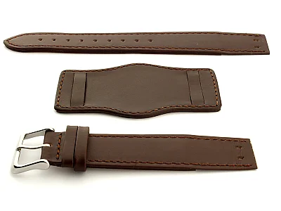 (image for) Bund Watch Strap, Leather, Wrist Pad Dark Brown 22mm (1)